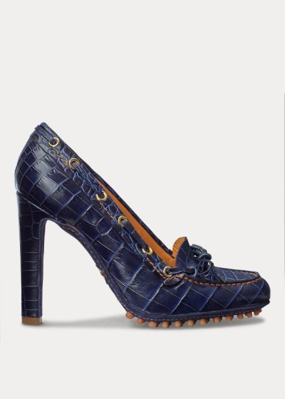 Bombas Ralph Lauren Mujer Azul Marino - Lorean Embossed Calfskin - IZLTW2517